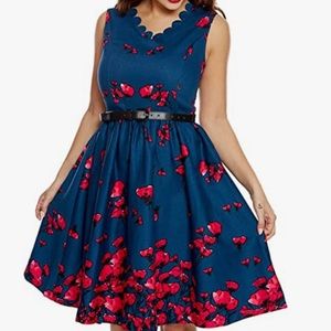 Lindy Bop cotton dress in Midnight Poppy size 8